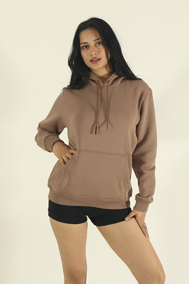 Women's Winter Cotton Puff Fabric Kangaroo Pocket Hooded Sweatshirt