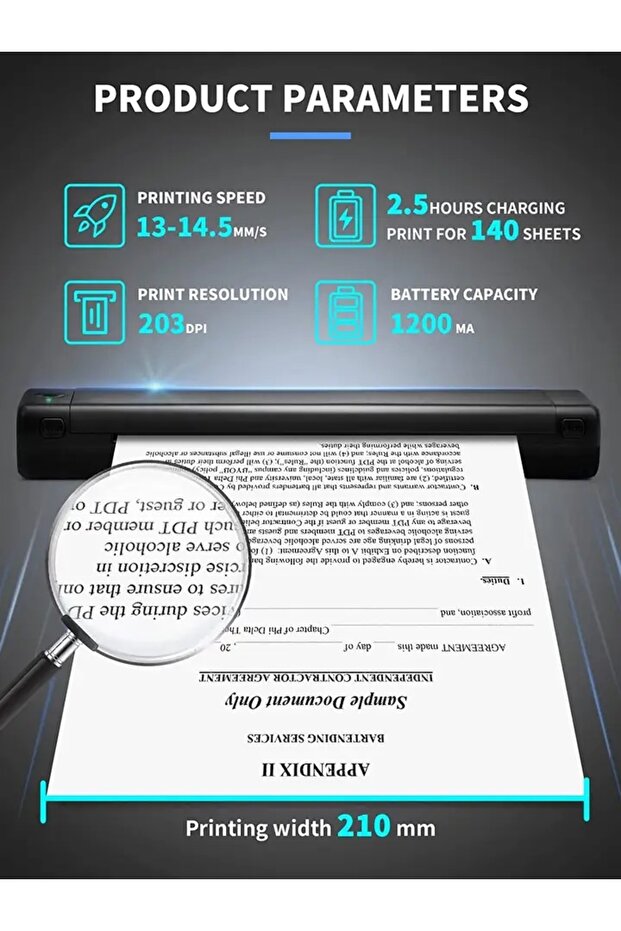 Portable A4 thermal printer, Bluetooth, USB, compatible with iOS/Android/Windows/MAC, thermal print - 5