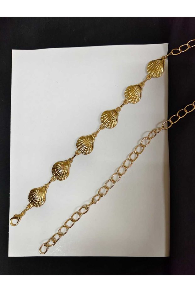 Gold Seashell Detailed Adjustable Women's Belt Trouser Belt Dress Belt Shirt Belt