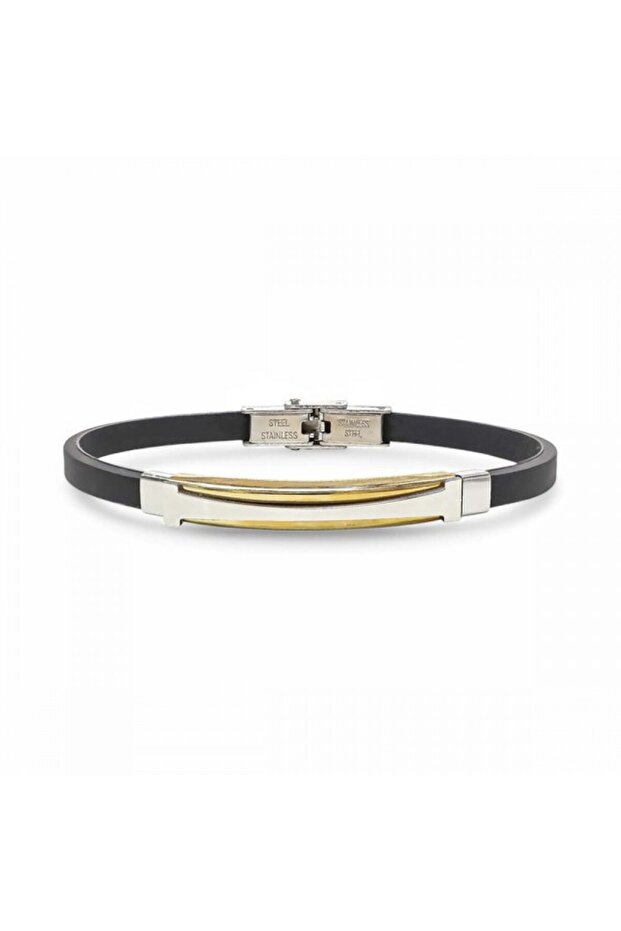 Men's Patterned Silicone Cord Steel Bracelet