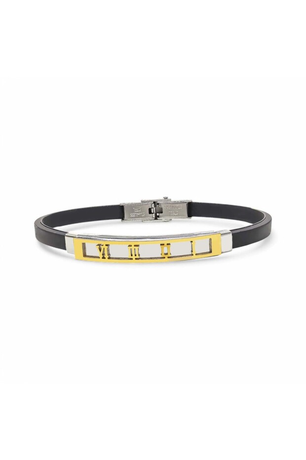 Men's Roman Numeral Patterned Silicone Cord Steel Bracelet