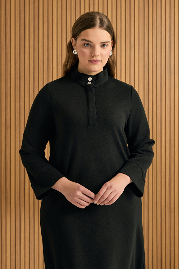 Dik Yaka Örme Elbise - 5