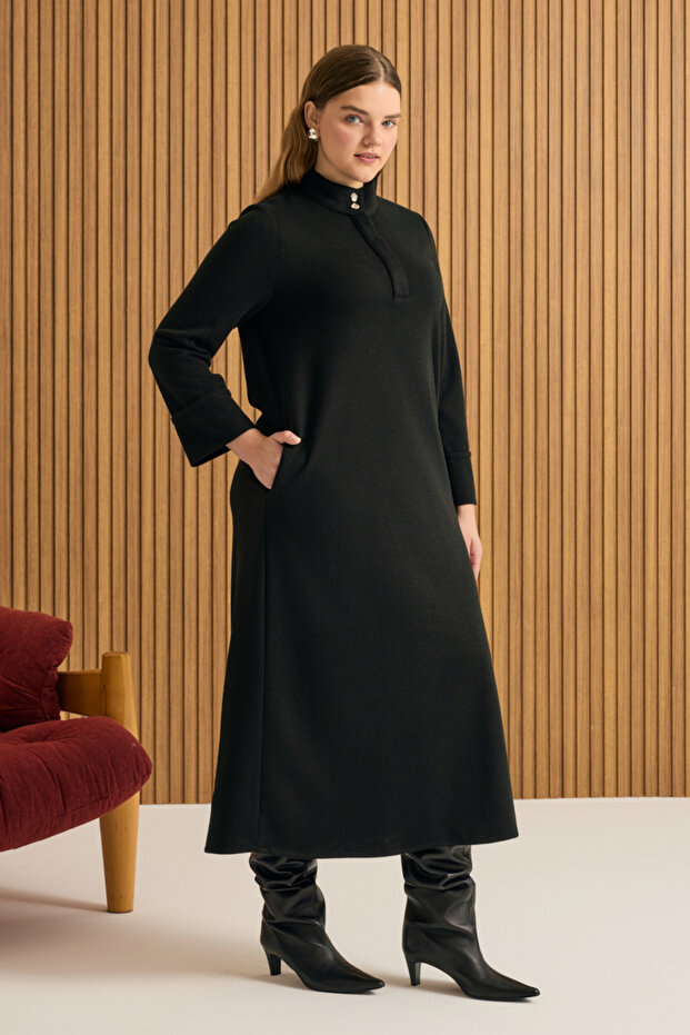 Dik Yaka Örme Elbise - 1