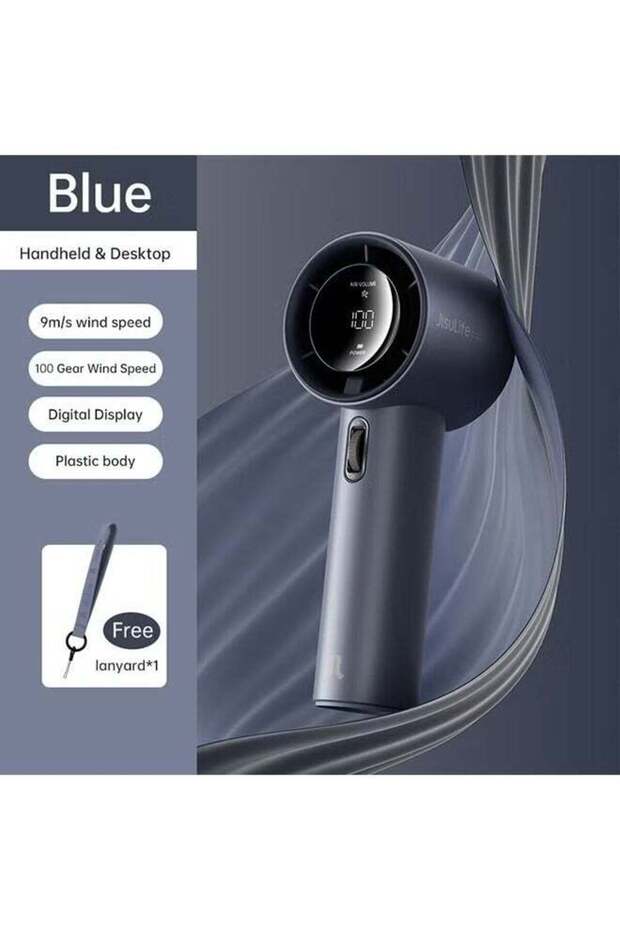 Portable Handheld Fan, Mini USB Rechargeable, Smart LED Digital Display, Gray Blue