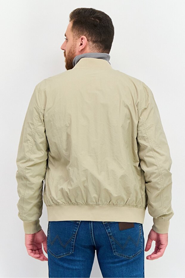 Men Plain Bomber Jackets, Beige - 3