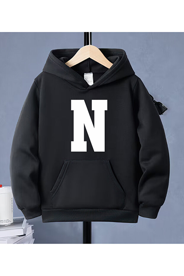 Children's Hooded Sweatshirt with Letter Print