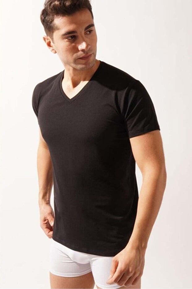 V-Neck Basic Modal Men's Undershirt Black - 1