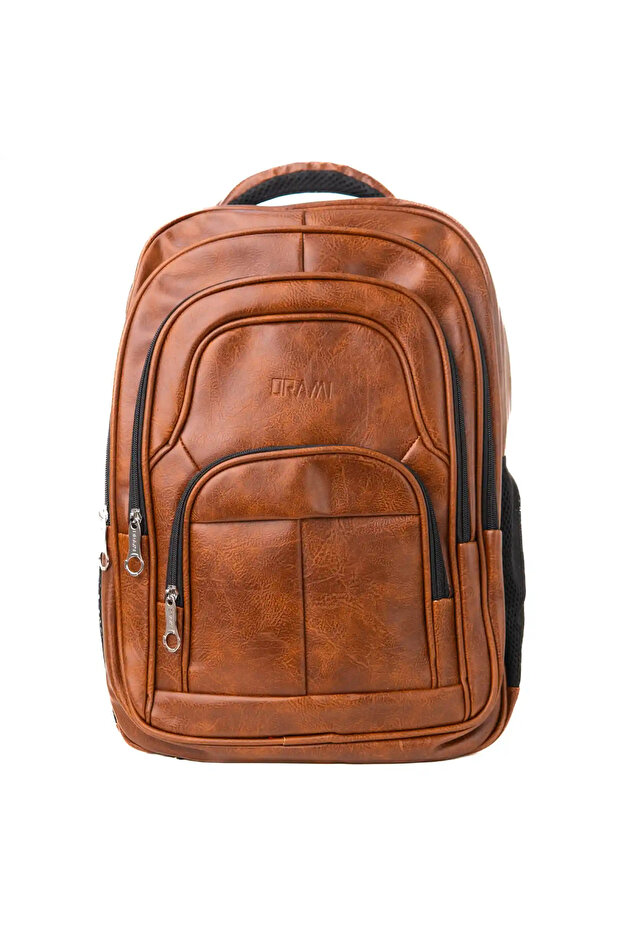 PU Leather Laptop Backpack - Light Brown (Tan)