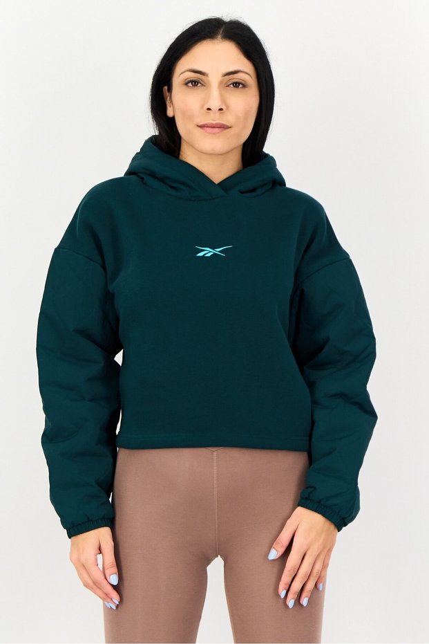 Women Sportswear Fit Long Sleeve Outdoor Hoodie, Dark Green