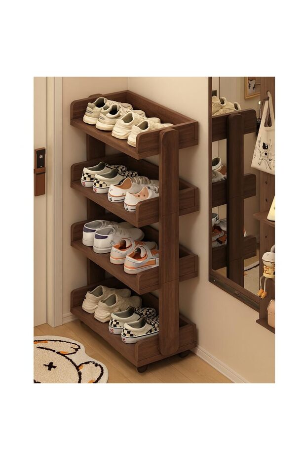Multi Layer Movable Shoe Rack with Door Indoor Entryway Shoe Cabinet and Wall Integrated Storage