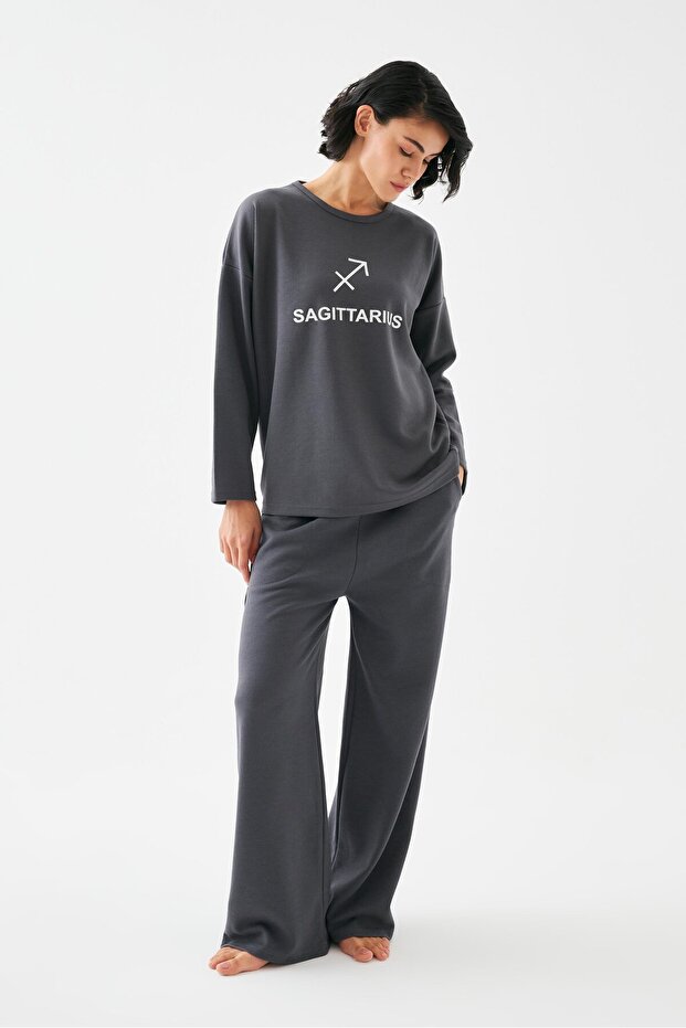Women's Smoked Sagittarius Oversized 2 Thread Tracksuit Home Wear Set