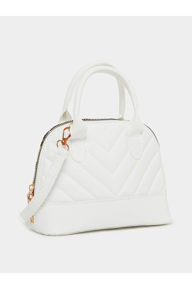 Women White V Quilted Look Handbag