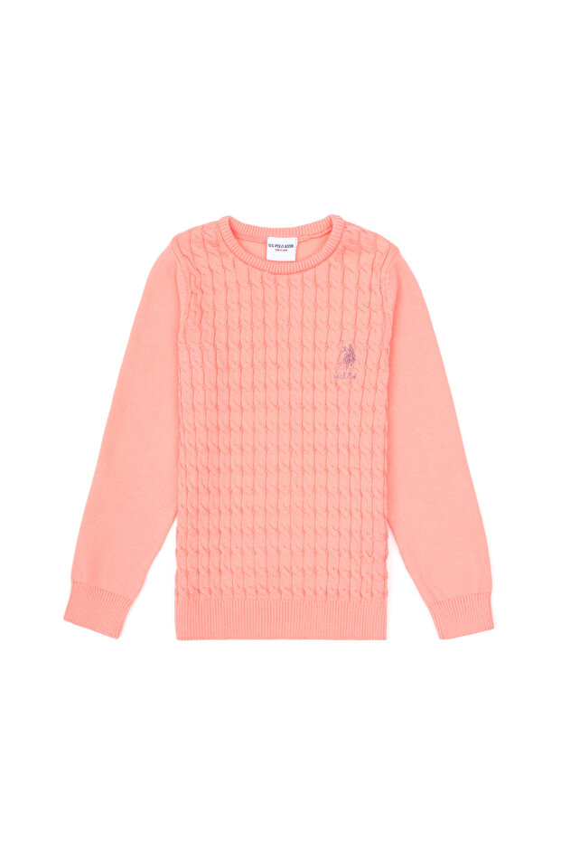 Girl's Neon Pink Crew Neck Basic Sweater 50313060-Vr105