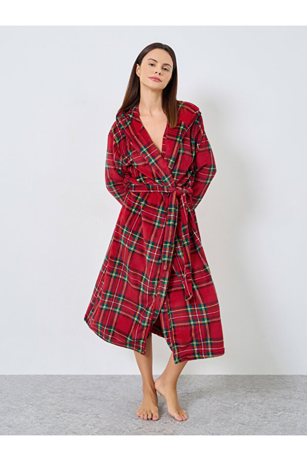 Checked Fleece Hooded Robe