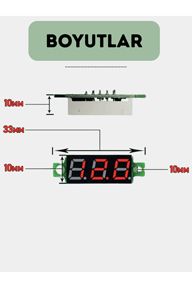 3-adet Dijital DC Voltmetre Seti 0–100V, 0.28" yesil Ekran - 3
