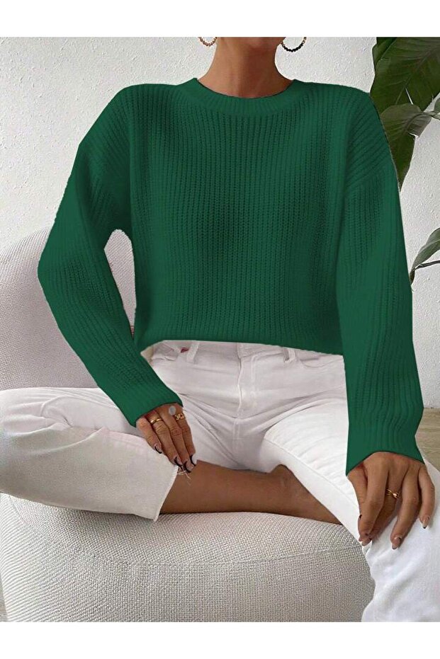 Tri̇ko Knitted O Oversized Crew Neck Sweater Btk