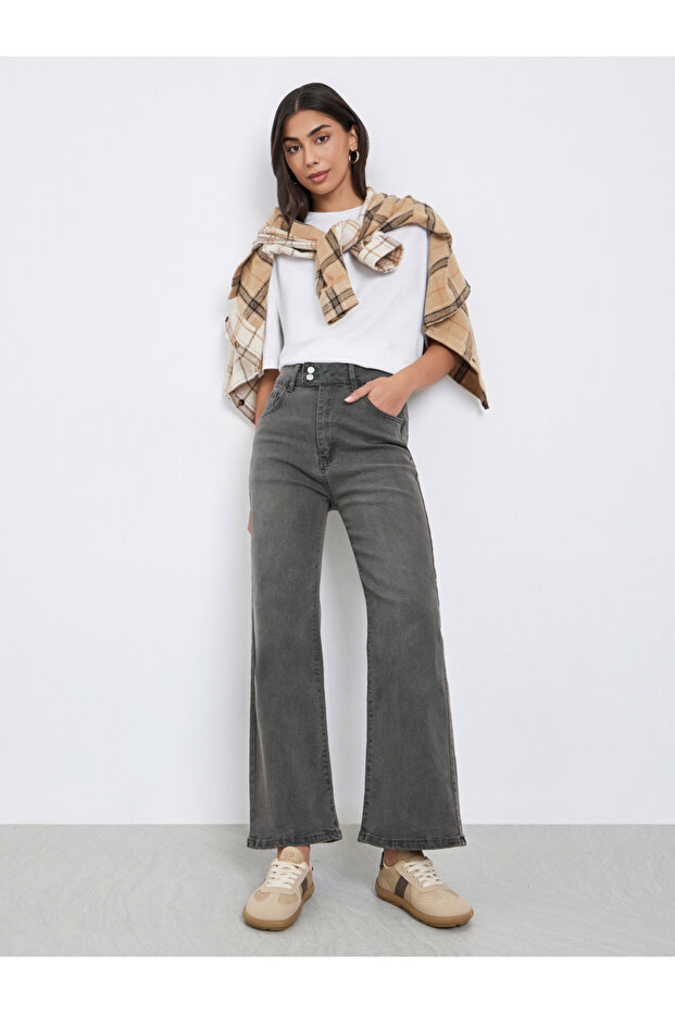 Grey High Rise Acid Wash Flared Jeans