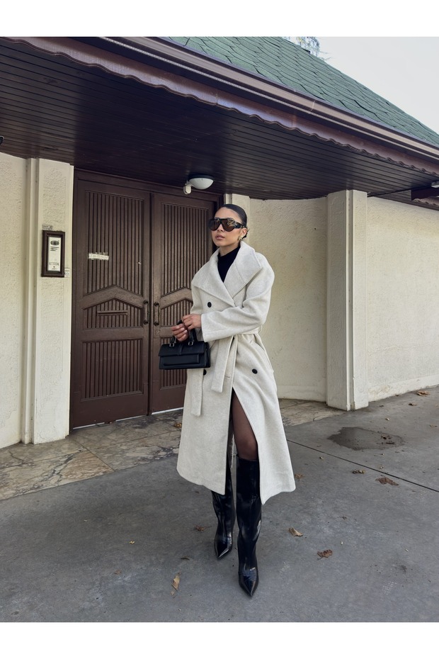 معطف كشمير بياقة واقفة - 4