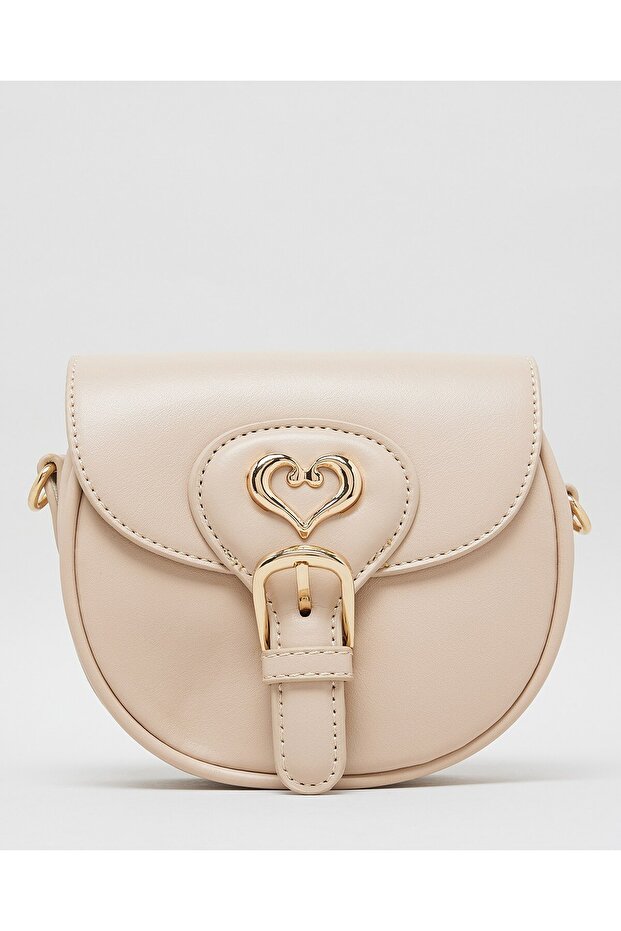 Beige Girl's Metal Detail Saddle Bag