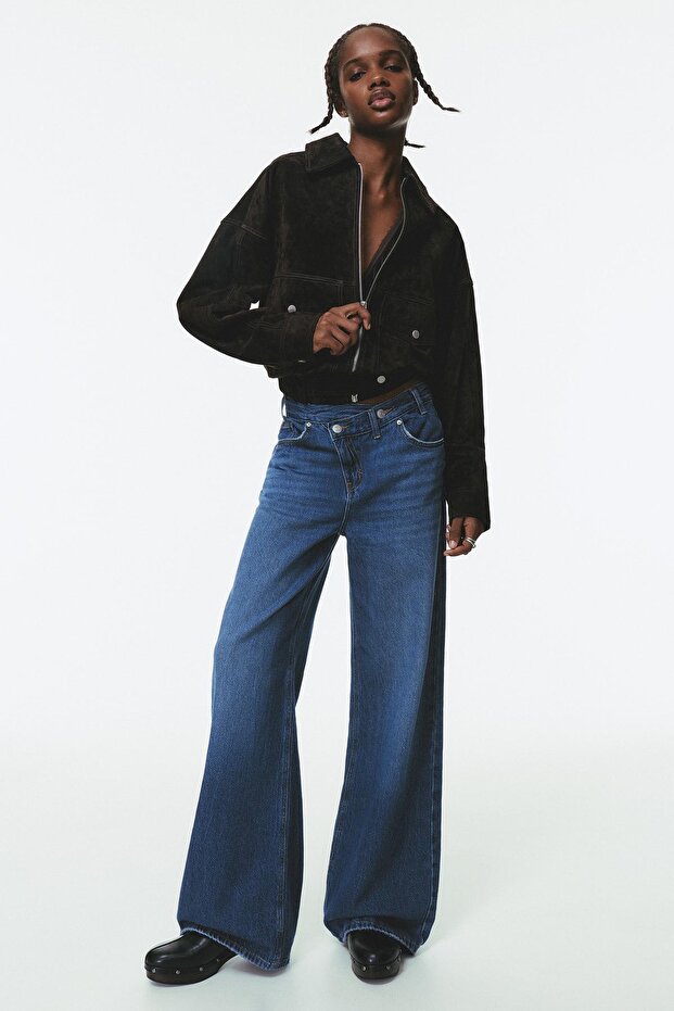 Çapraz kemerli geniş paça jean - 1