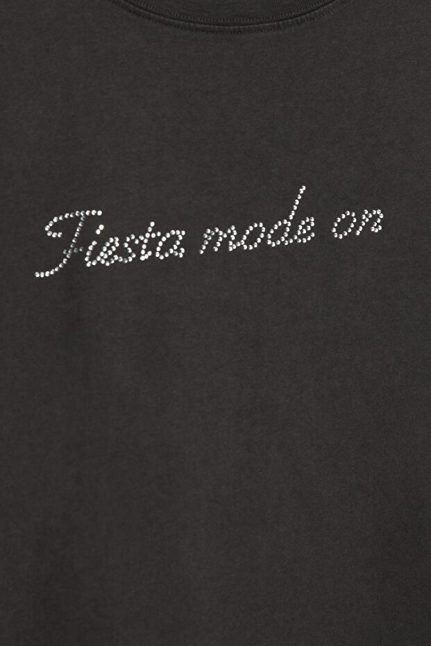 Siyah parlak taşlı t-shirt - 6