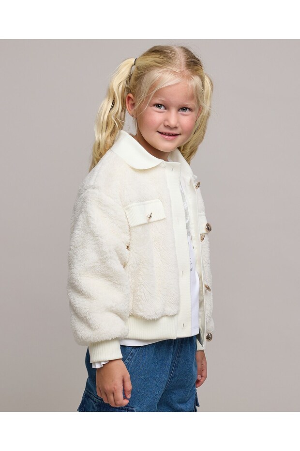 furry jacket with button closure - 2