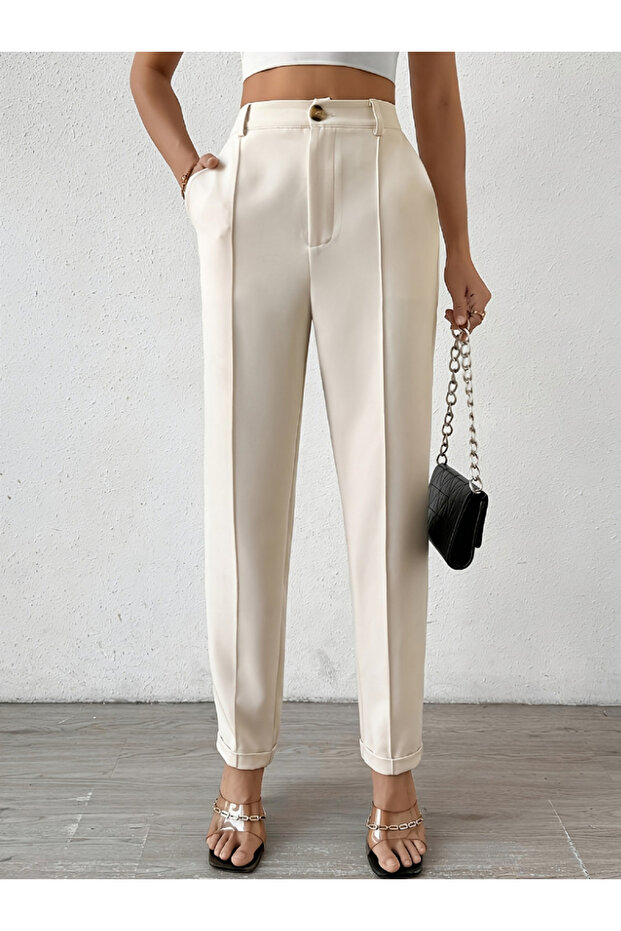 Solid Pocket Detail Skinny Pants