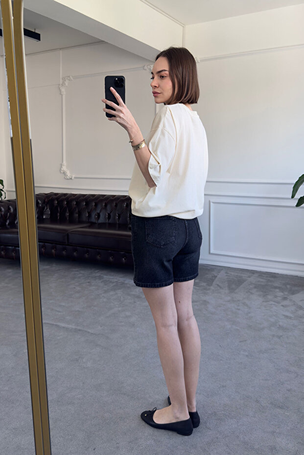 شورت دينم ممتاز عادي - رمادي - 6