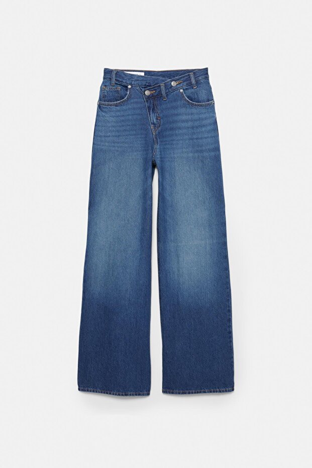 Çapraz kemerli geniş paça jean - 7