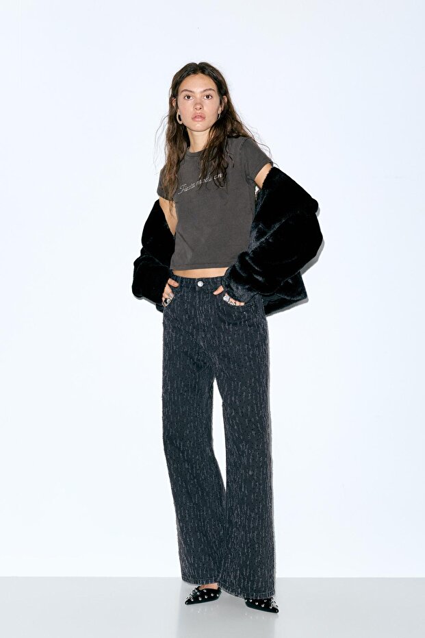 Siyah parlak taşlı t-shirt - 2