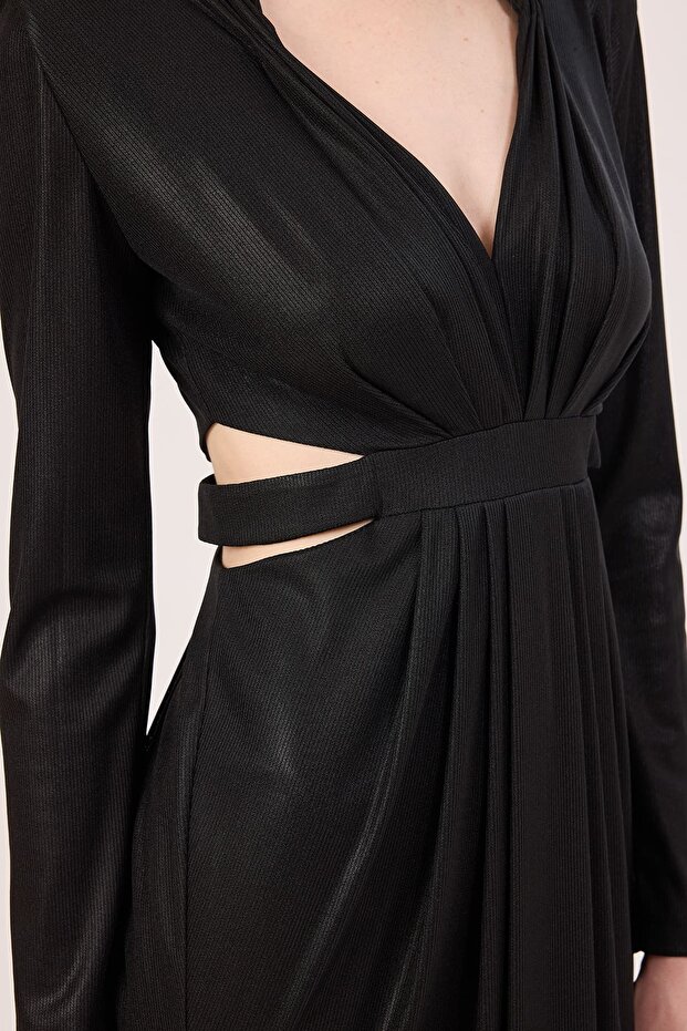 Drape detaylı abiye elbise - 4