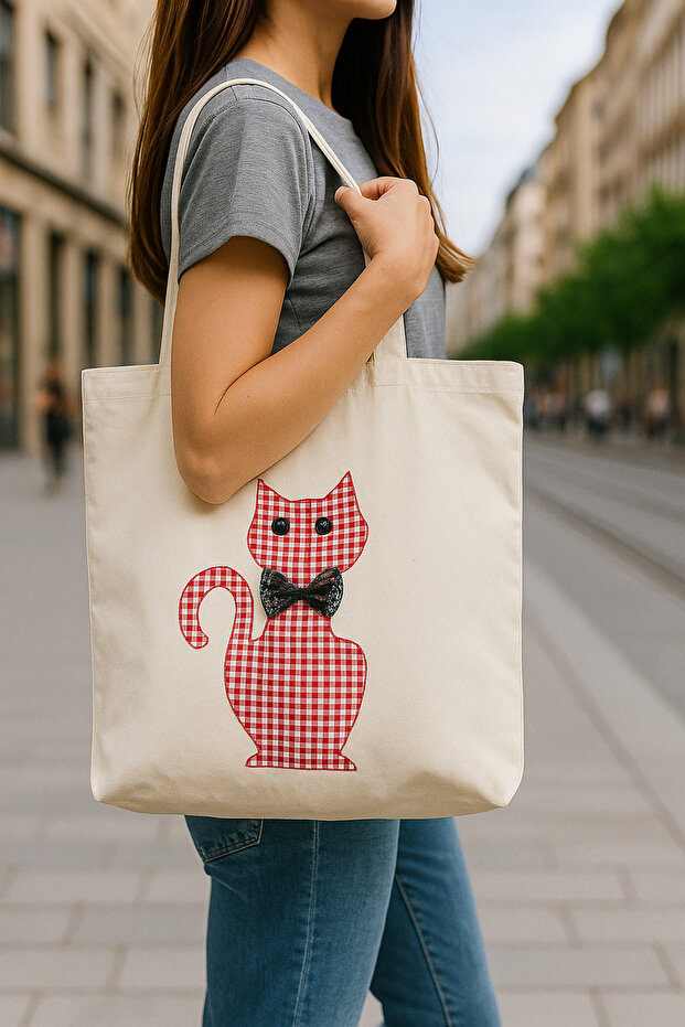 Cloth Bag, with Cat, Raw Fabric, Tote Bag, Cloth Bag, Bag, Shoulder Bag, Canvas Bag, Cat