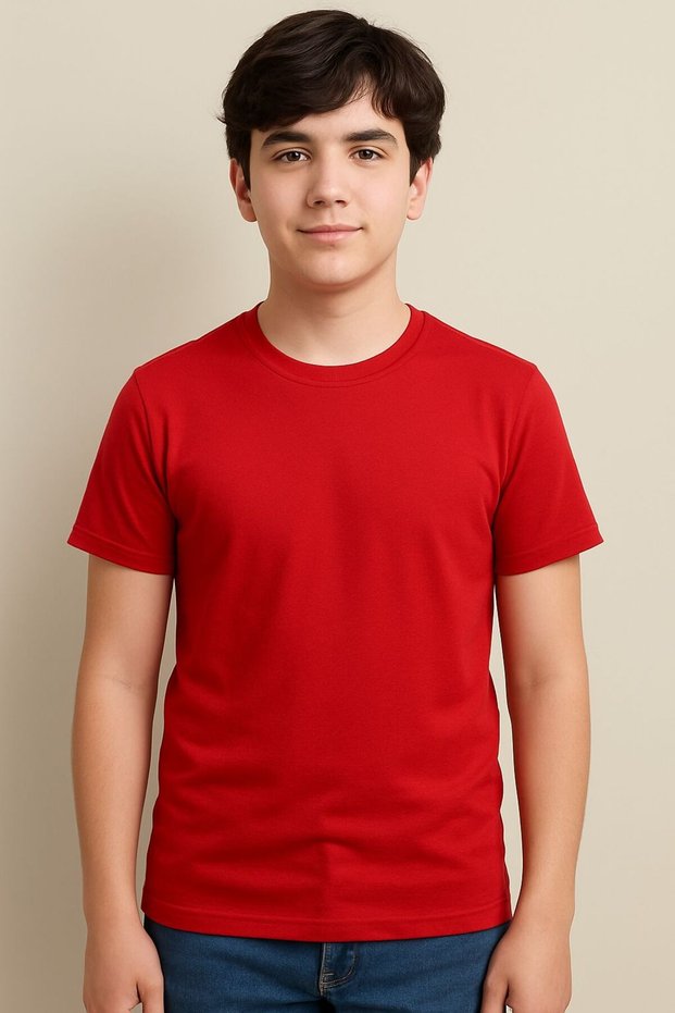 Mcrkids Unisex Crew Neck Red Short Sleeve T-Shirt 13-14-15-16 Years