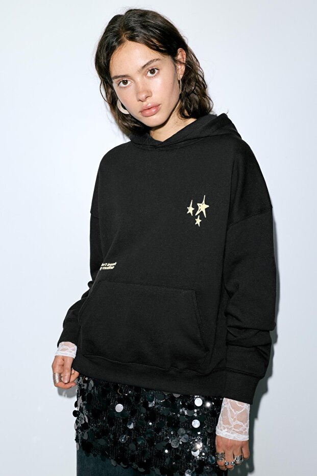 Yıldız desenli kapüşonlu sweatshirt - 4