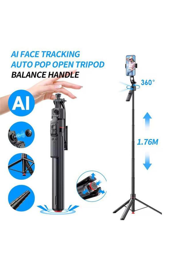 TT07 AI Face Tracking Selfie Stick Tripod | 360° Rotation | Auto Pop-Up | Gesture Control