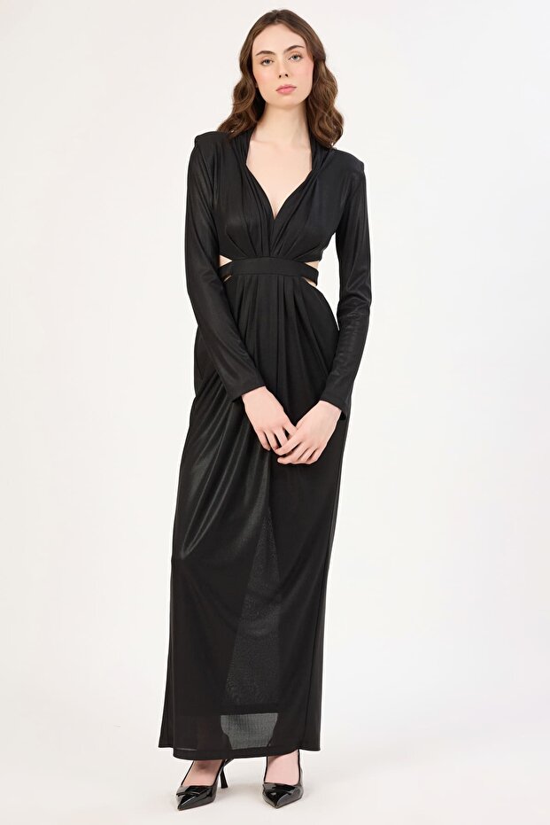 Drape detaylı abiye elbise - 1