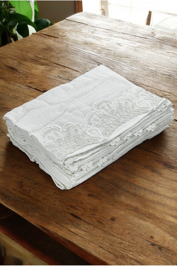 6-Piece Laced 100% Cotton Hand and Face Towel Set 30X50 cm White