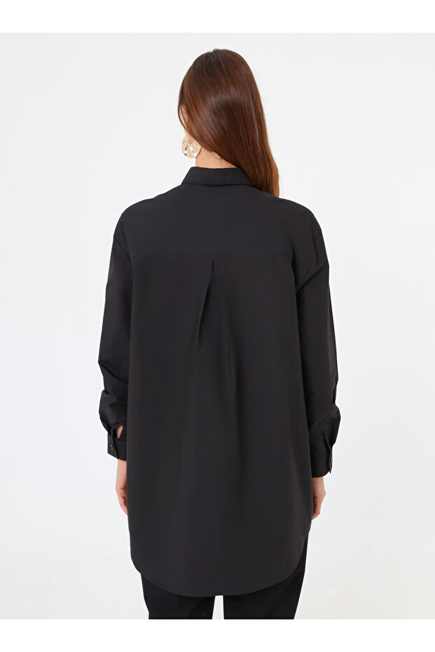 Poplin Kumaşlı Basic Bluz / Gömlek - Siyah - - 5