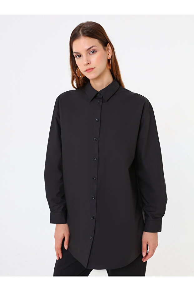 Poplin Kumaşlı Basic Bluz / Gömlek - Siyah - - 2