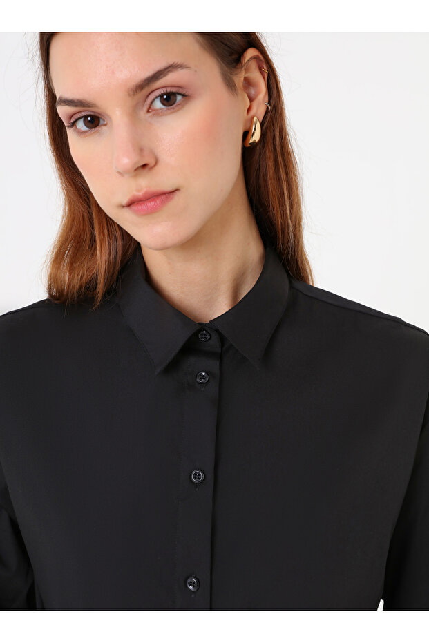Poplin Kumaşlı Basic Bluz / Gömlek - Siyah - - 5