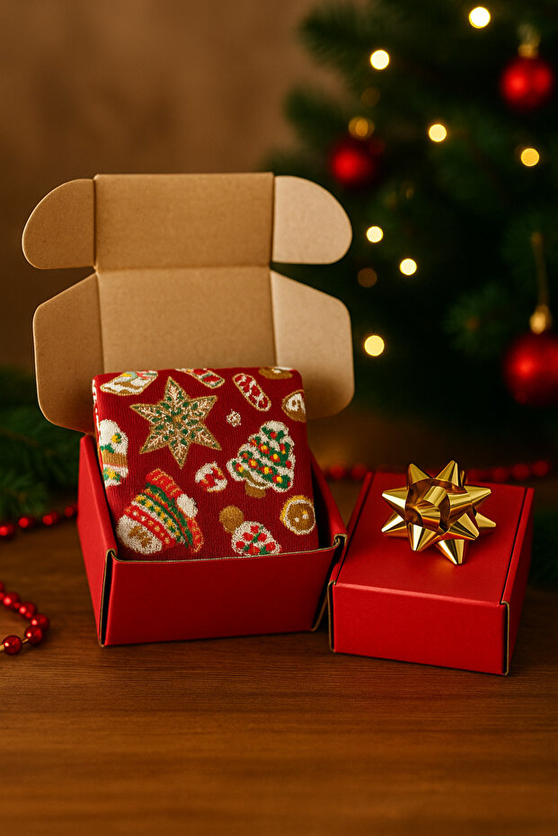 Red boxed christmas gift - unisex christmas stocking - red boxed gift stocking
