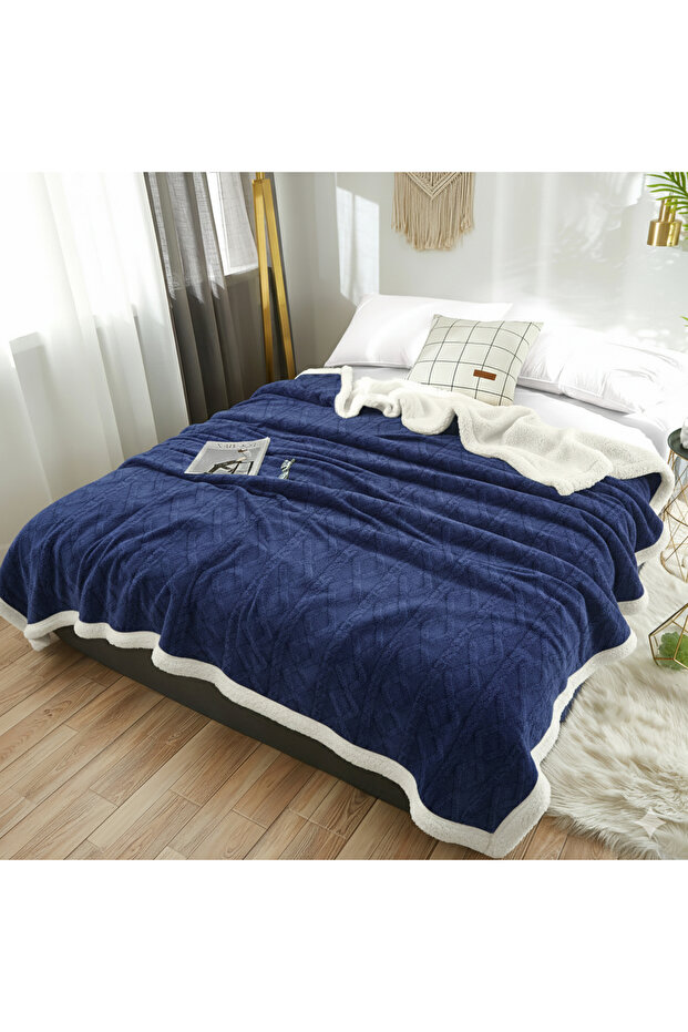 Jacquard Sherpa Blanket Super King 220x240cm Reversible Warm Blanket Large Throw Blanket for Winter