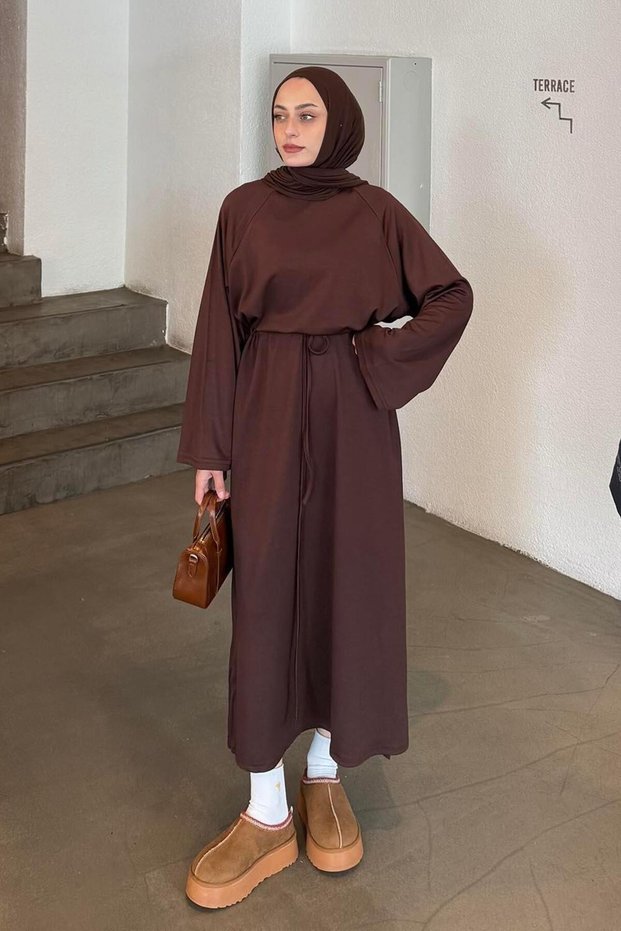 Lace-Up Detailed Dress Bitter Brown