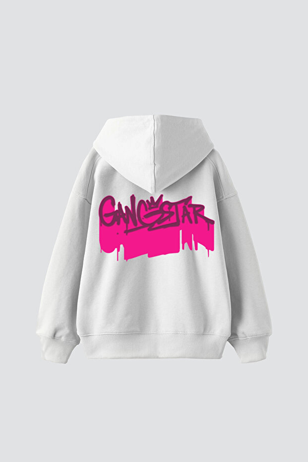 Gangstar Printed Oversized Unisex White Hoodie