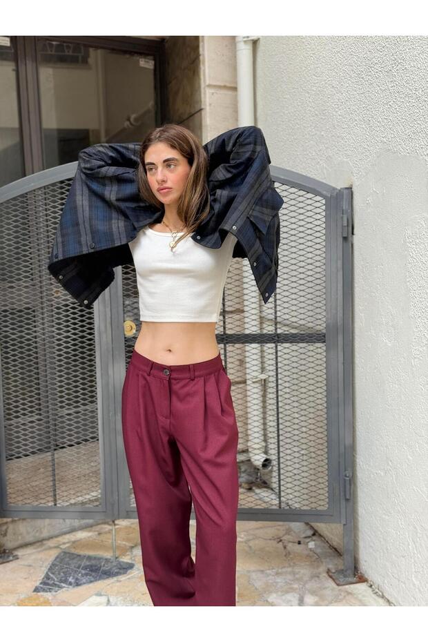 Design Athena Vintage Stripe Relax Pants Women Burgundy