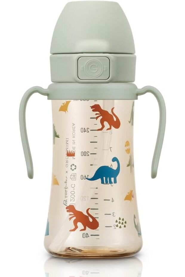 Flip Top Spill Proof Sippy Cup, Stage 2 Straw, PPSU, BPA Free, 10 oz (Dinosaur)