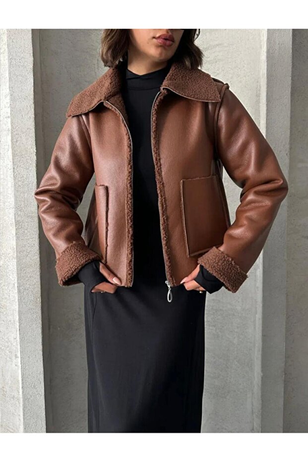 TABA LAMİNA DERİ KÜRKLÜ MONT - 1