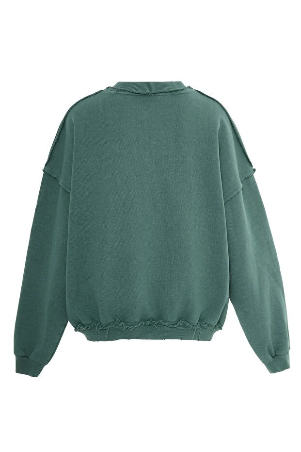 Green Washed Embroidered Sweatshirt - 5
