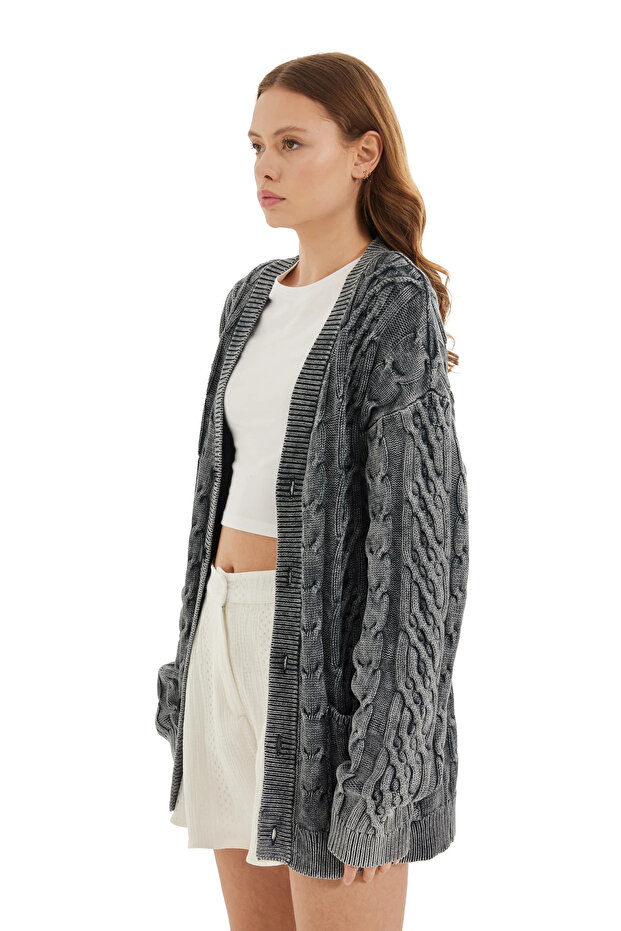Eskitme Efektli Örgü Ceket - 2
