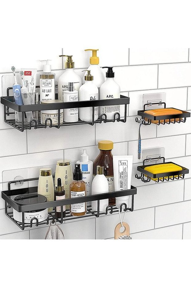 2 Pack Adhesive Bathroom Shower Caddy Organizer Rack with 2pcs Soap Dish Holder wall mounted Stainl
